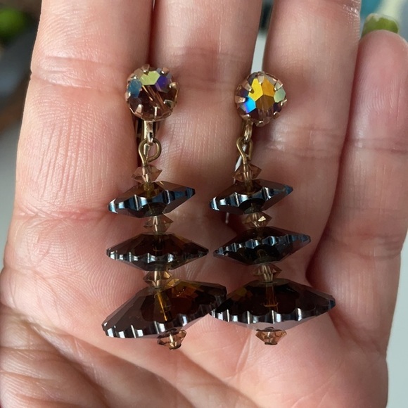 Flying Saucers AB Crystals Glass Disc Earrings - Picture 11 of 16